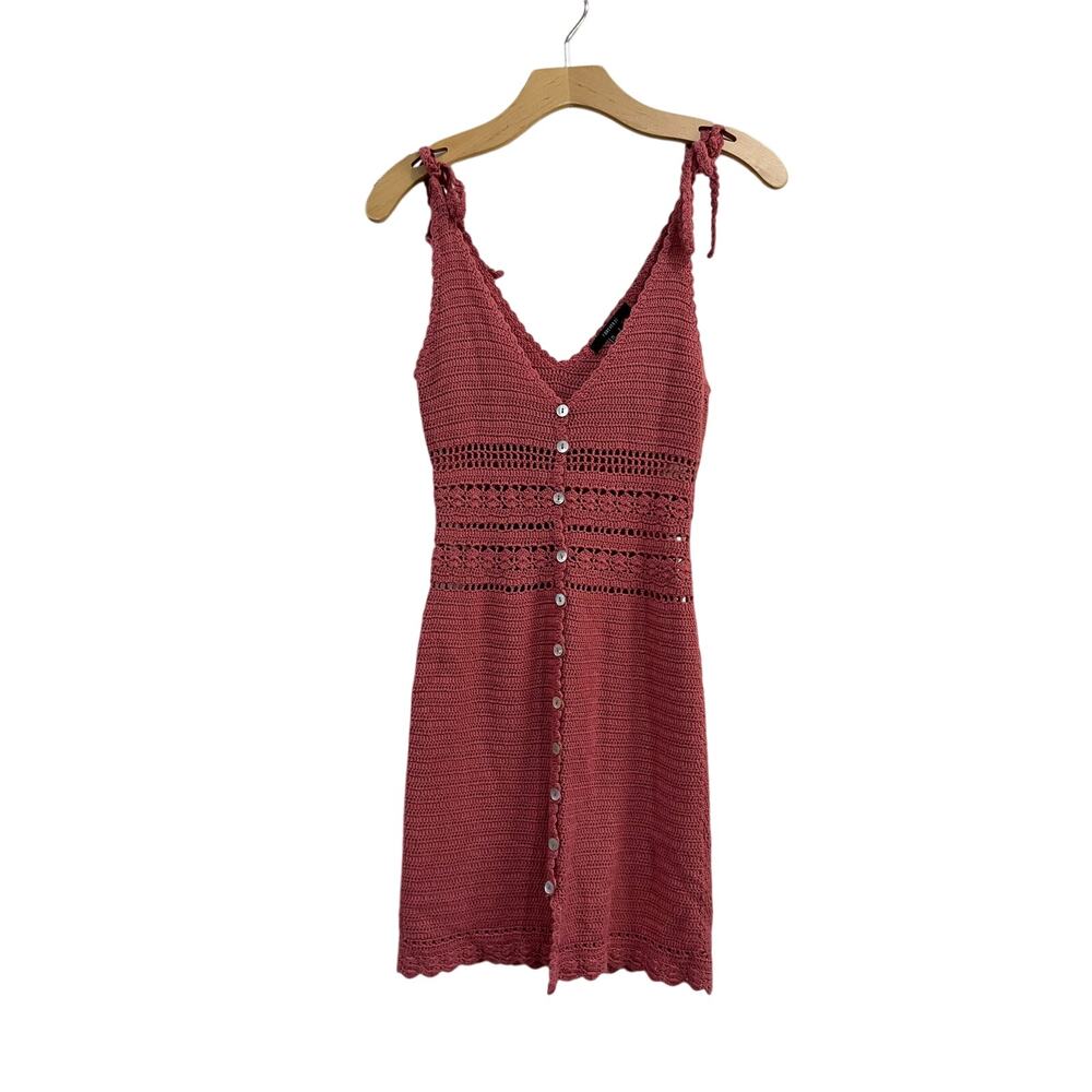 Forever 21 Pink Crochet Knit Mini Dress Y2K Coquette Size Small